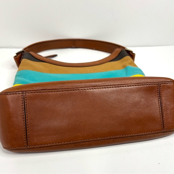 Kate Spade Retro Stripe Yellow Teal Spring Nautical Coastal Beach Hobo Handbag - Picture 4 of 16